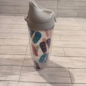 Tervis Insulated Water Bottle 24oz Flip Flops Pattern Grey Flip Top Lid Clear